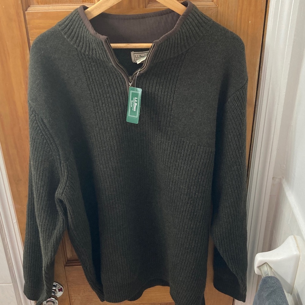 L.L. Bean Men's Forest Green Wool Zip-Up Sweater